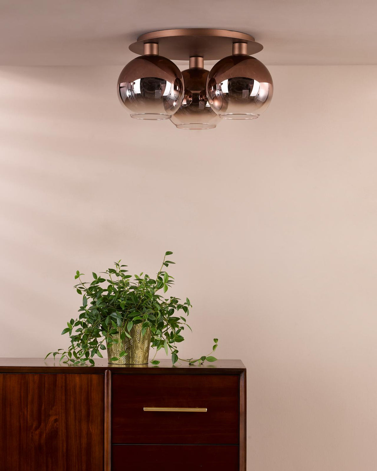 Dar Lycia 3 Light Flush Satin Bronze and Bronze Ombre Glass
