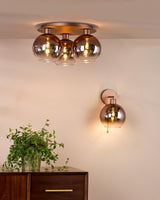 Dar Lycia 3 Light Flush Satin Bronze and Bronze Ombre Glass