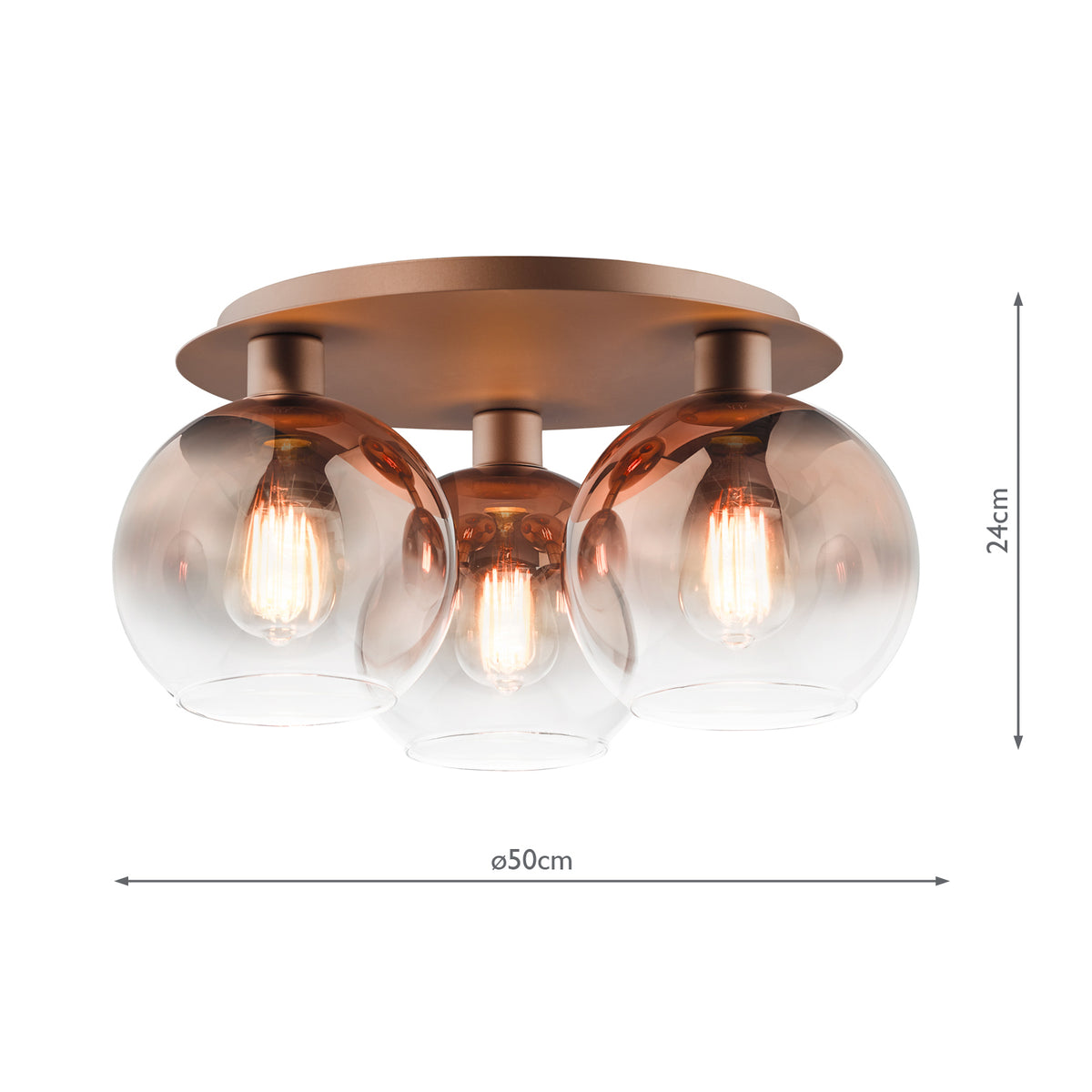 Dar Lycia 3 Light Flush Satin Bronze and Bronze Ombre Glass