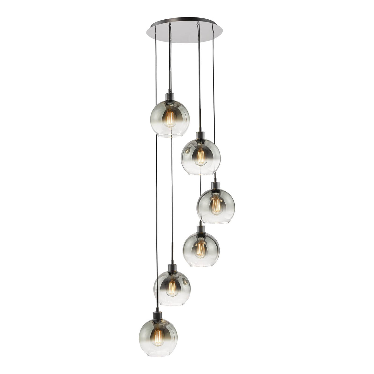 Dar Lycia 6 Light Cluster Pendant Matt Black and Smoked Ombre Glass