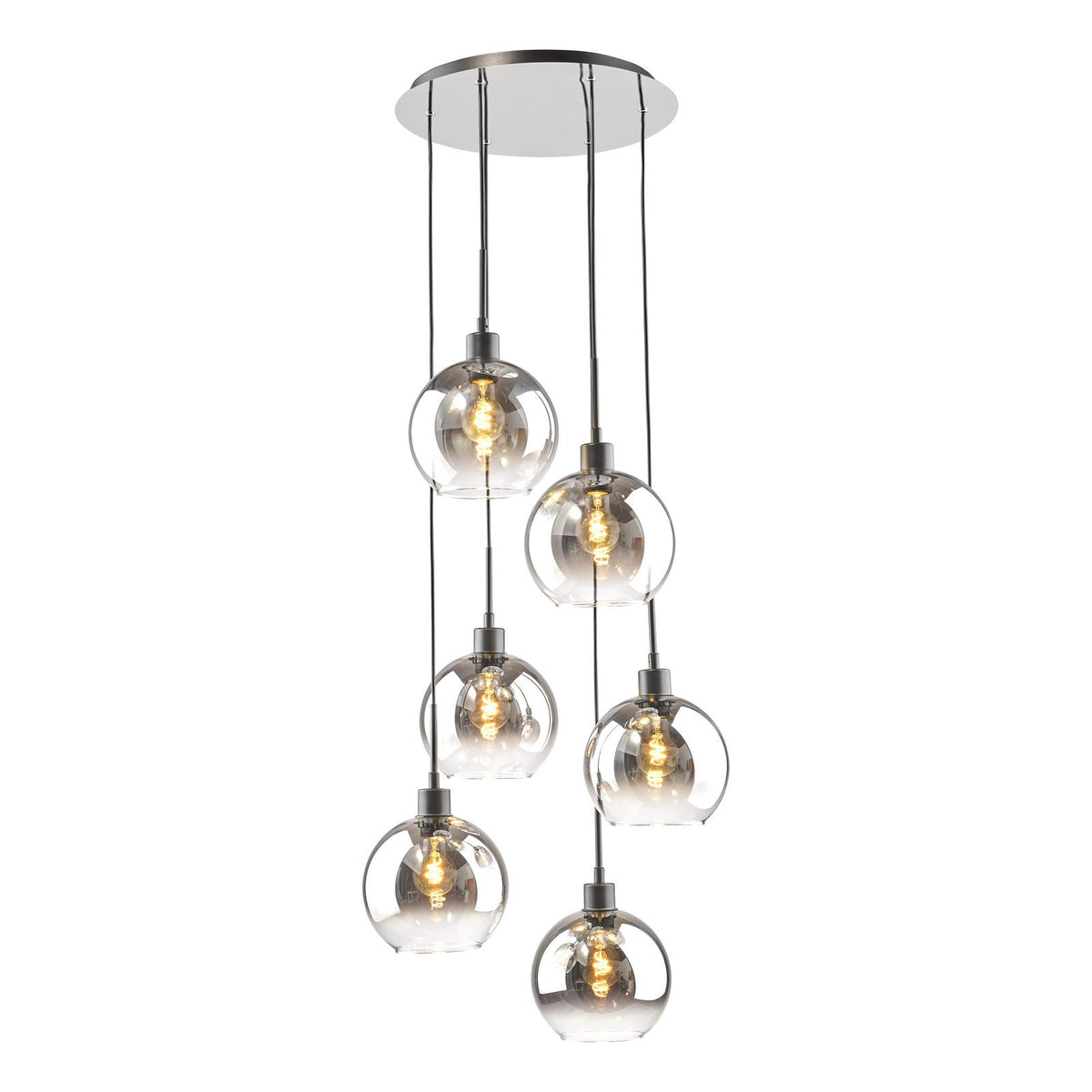Dar Lycia 6 Light Cluster Pendant Matt Black and Smoked Ombre Glass