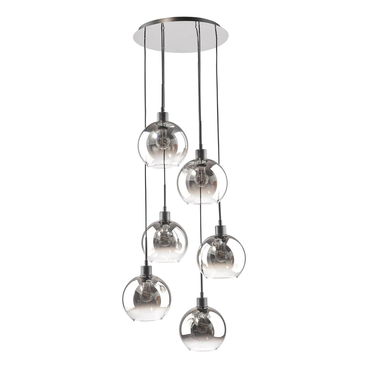Dar Lycia 6 Light Cluster Pendant Matt Black and Smoked Ombre Glass