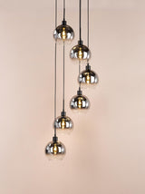 Dar Lycia 6 Light Cluster Pendant Matt Black and Smoked Ombre Glass