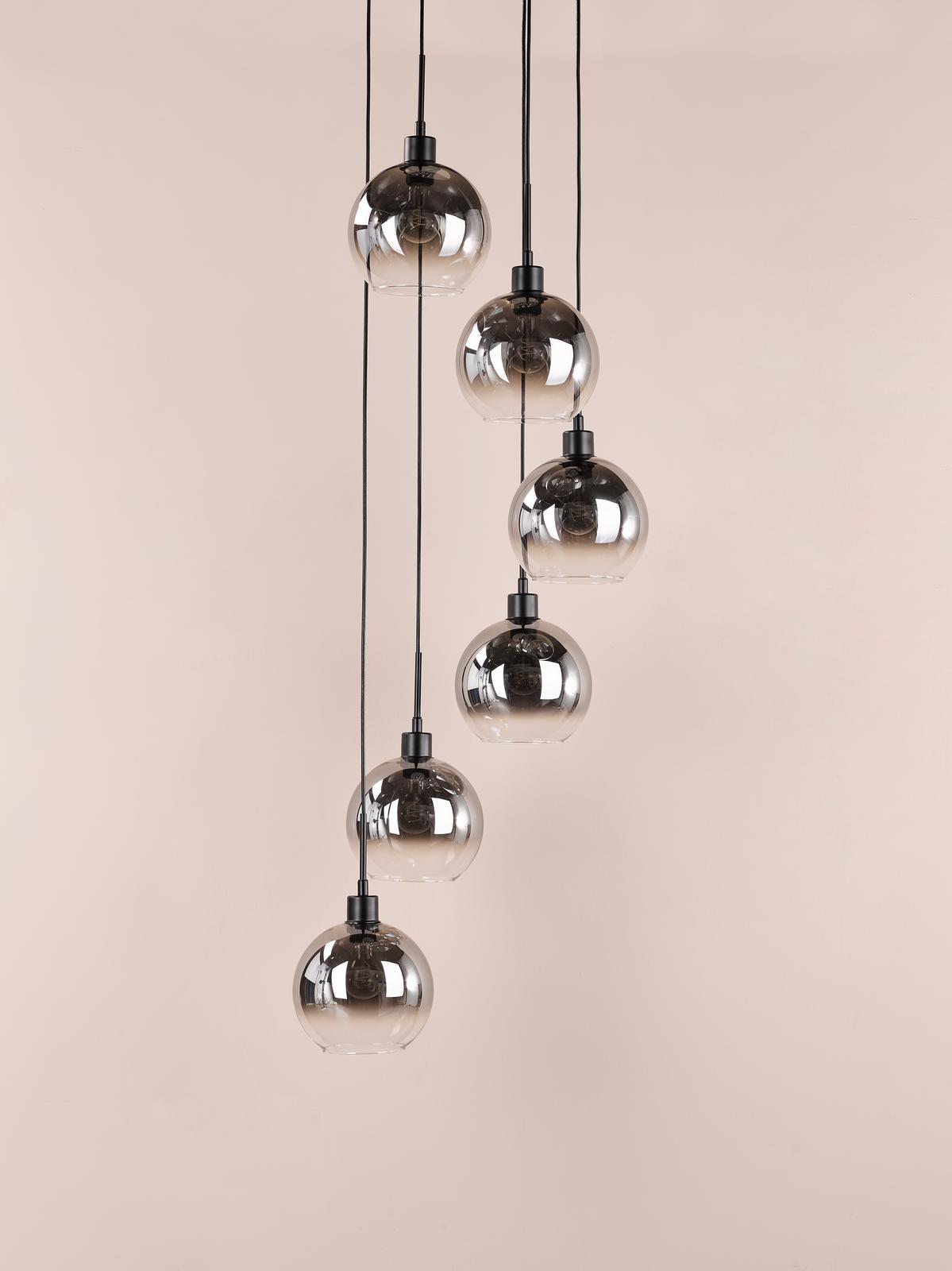 Dar Lycia 6 Light Cluster Pendant Matt Black and Smoked Ombre Glass