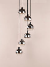 Dar Lycia 6 Light Cluster Pendant Matt Black and Smoked Ombre Glass