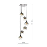Dar Lycia 6 Light Cluster Pendant Matt Black and Smoked Ombre Glass