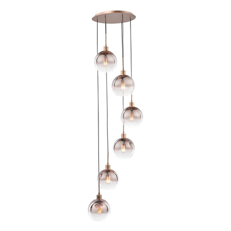 Dar Lycia 6 Light Cluster Pendant Satin Bronze and Bronze Ombre Glass
