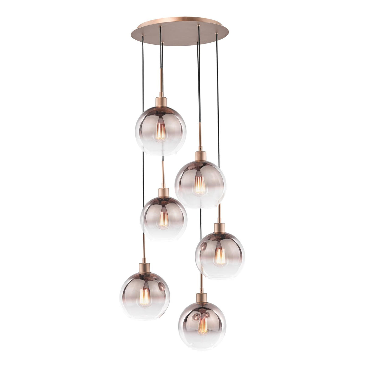 Dar Lycia 6 Light Cluster Pendant Satin Bronze and Bronze Ombre Glass