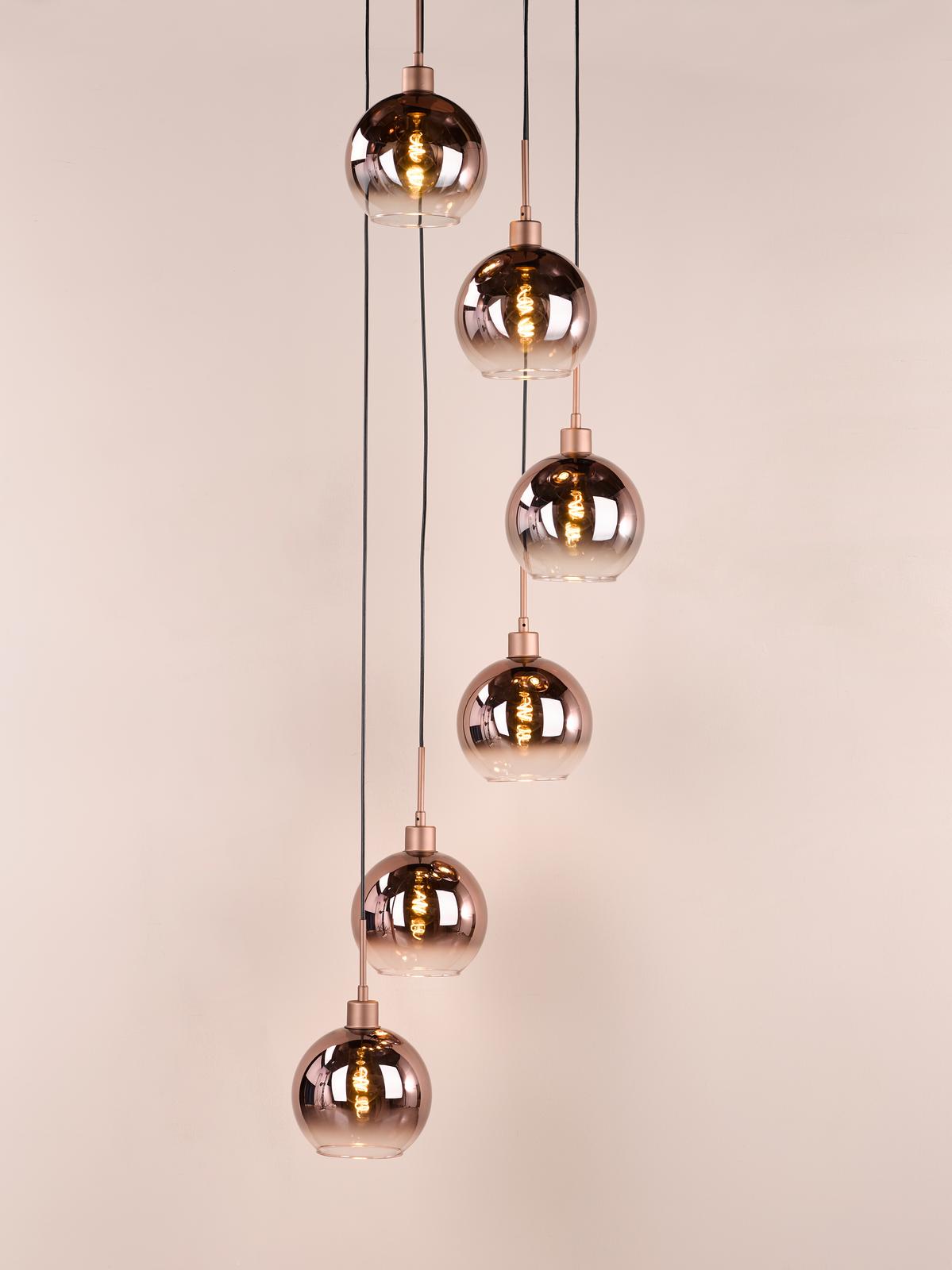 Dar Lycia 6 Light Cluster Pendant Satin Bronze and Bronze Ombre Glass