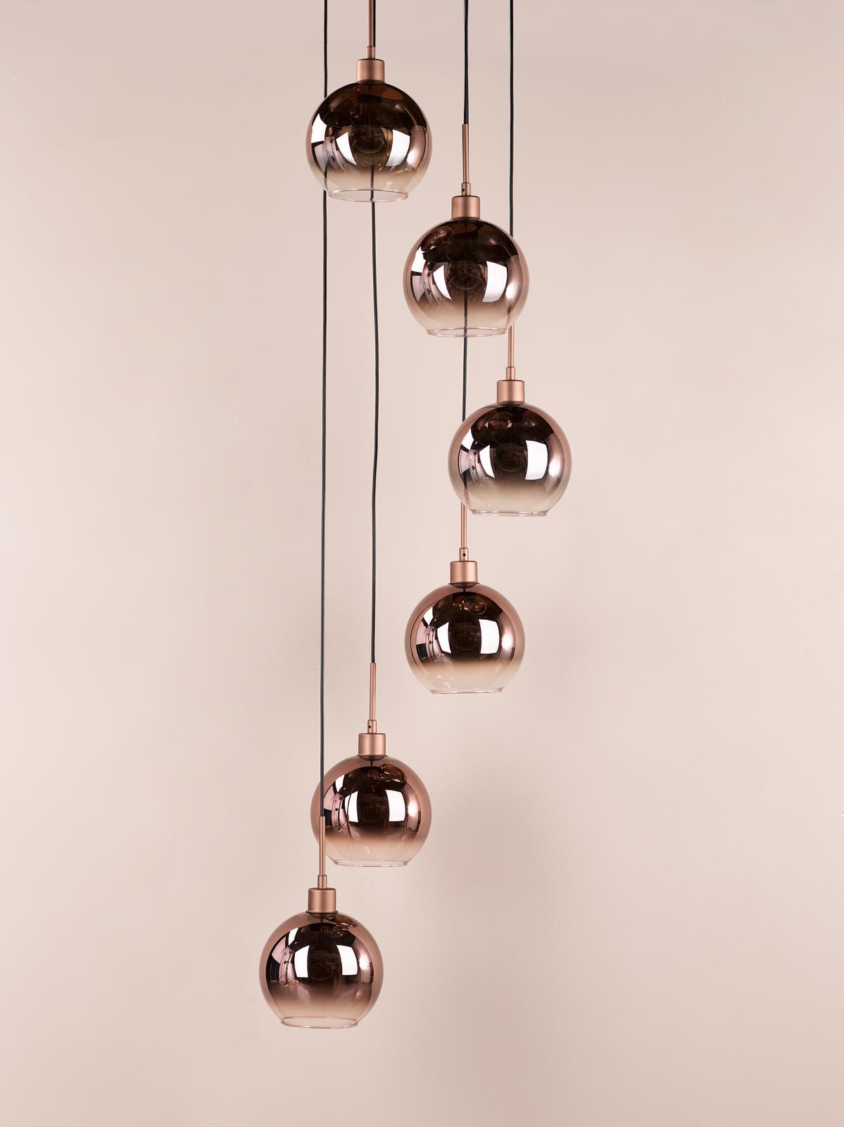 Dar Lycia 6 Light Cluster Pendant Satin Bronze and Bronze Ombre Glass