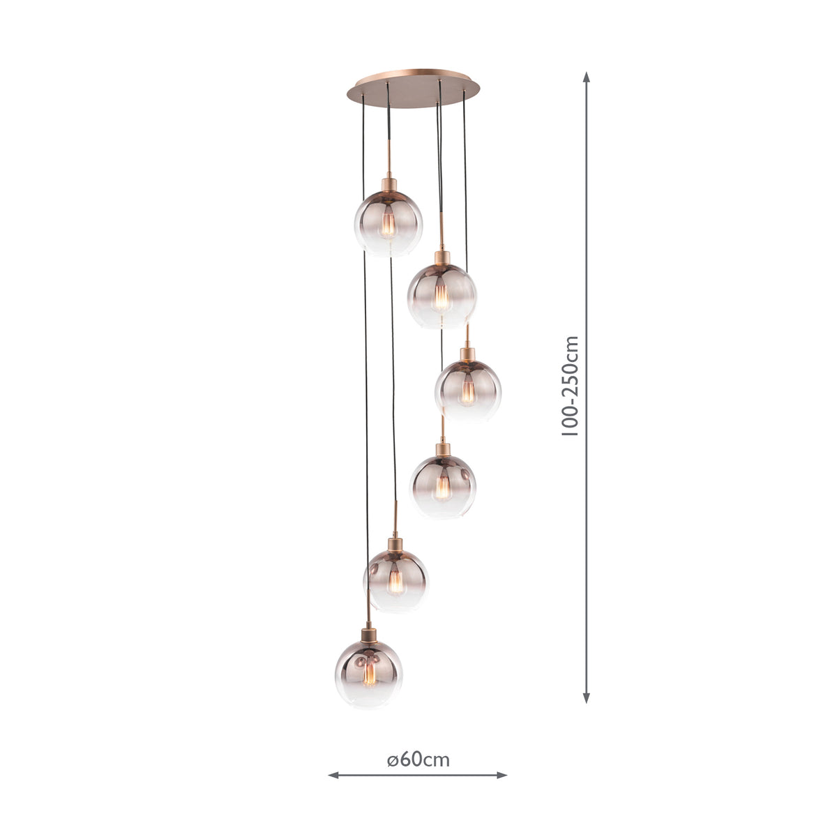 Dar Lycia 6 Light Cluster Pendant Satin Bronze and Bronze Ombre Glass