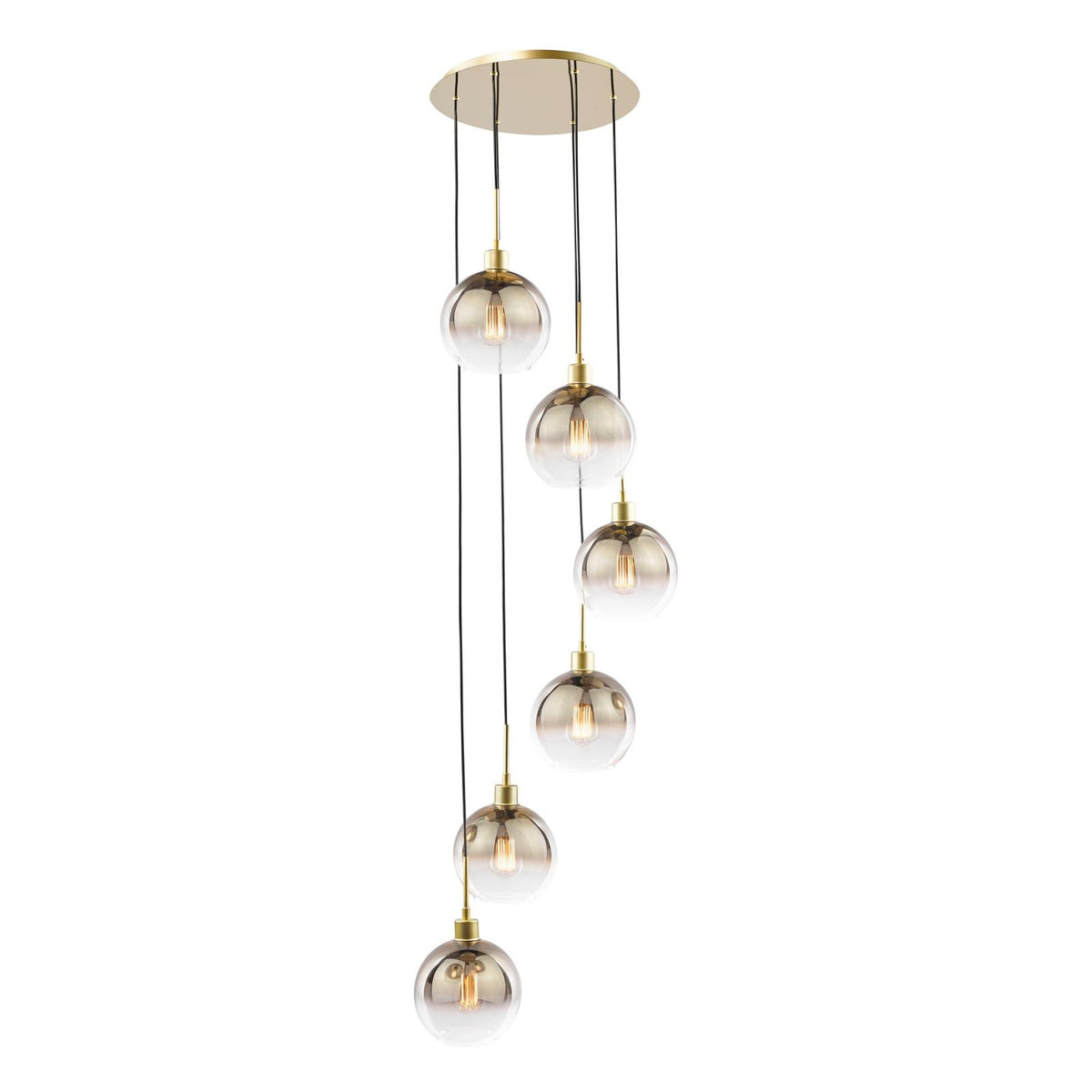 Dar Lycia 6 Light Cluster Pendant Satin Gold and Gold Ombre Glass
