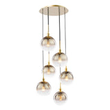 Dar Lycia 6 Light Cluster Pendant Satin Gold and Gold Ombre Glass