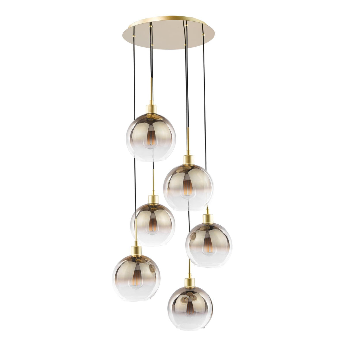Dar Lycia 6 Light Cluster Pendant Satin Gold and Gold Ombre Glass