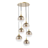 Dar Lycia 6 Light Cluster Pendant Satin Gold and Gold Ombre Glass