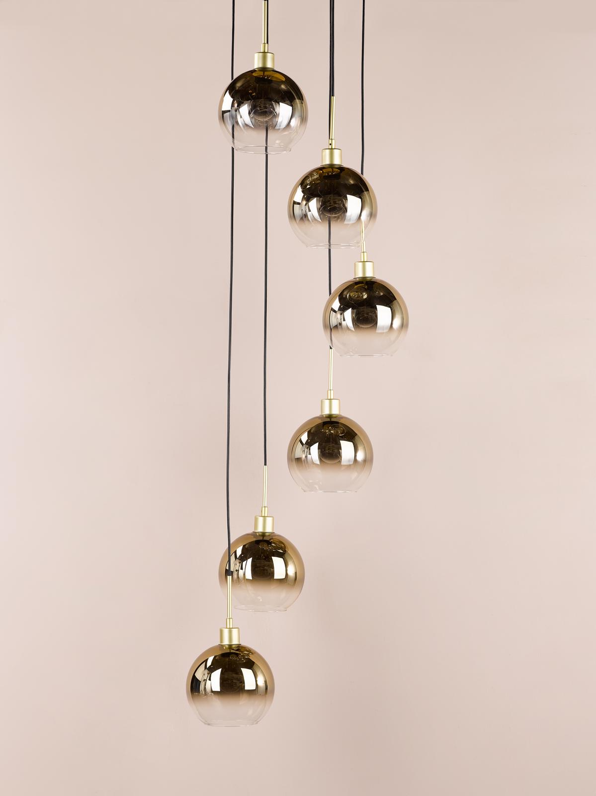 Dar Lycia 6 Light Cluster Pendant Satin Gold and Gold Ombre Glass