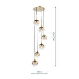 Dar Lycia 6 Light Cluster Pendant Satin Gold and Gold Ombre Glass
