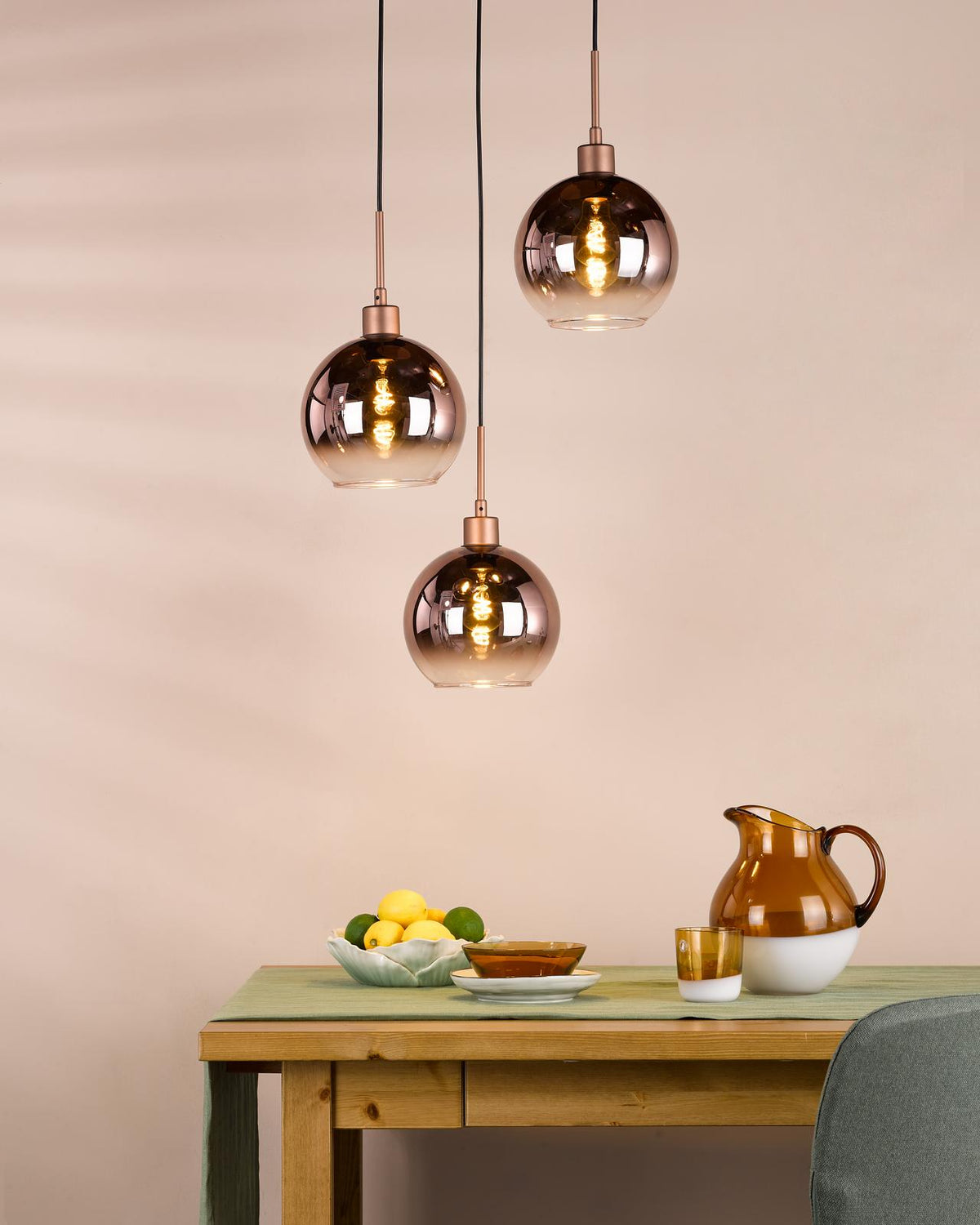Dar Lycia 3 Light Cluster Pendant Satin Bronze and Bronze Ombre Glass