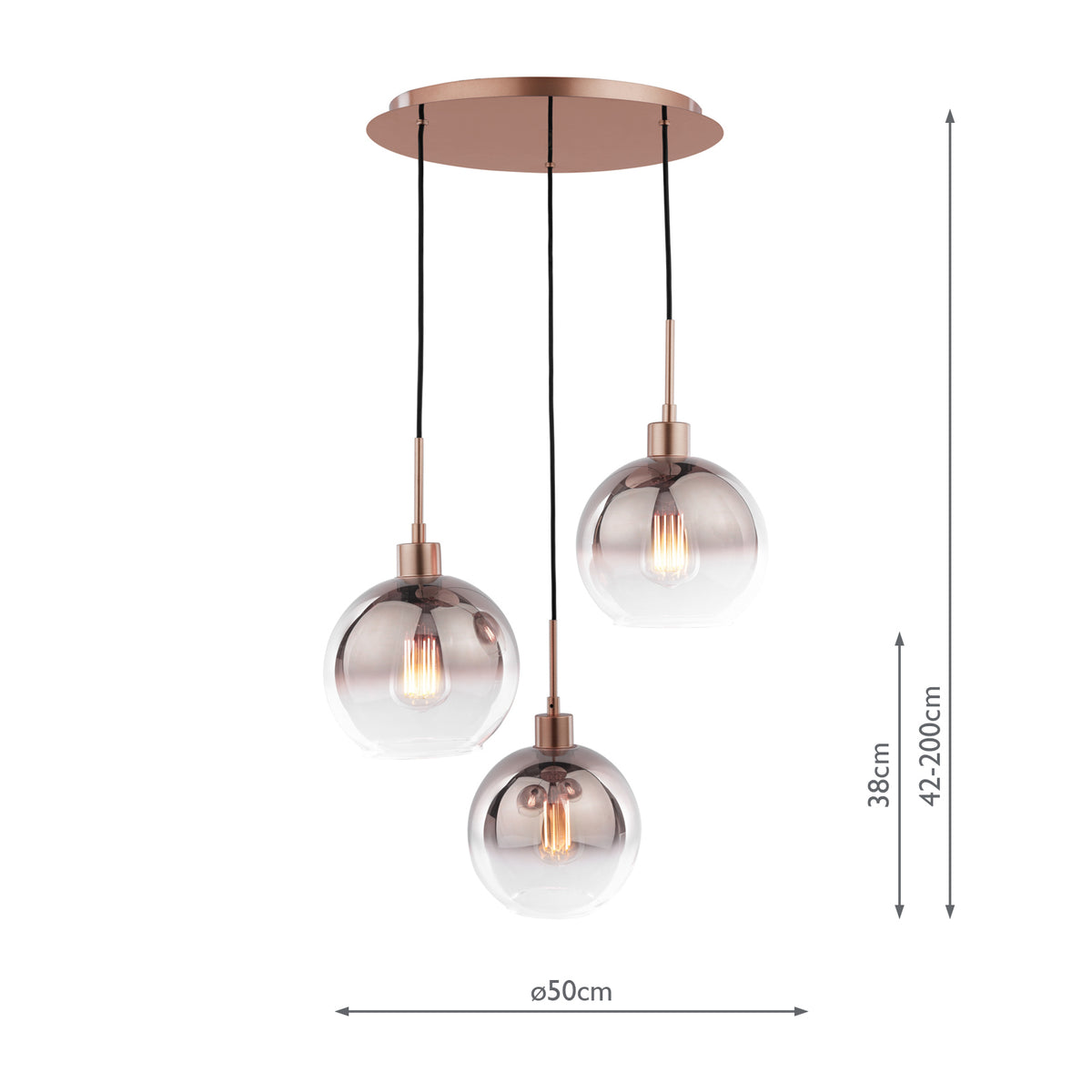 Dar Lycia 3 Light Cluster Pendant Satin Bronze and Bronze Ombre Glass