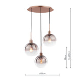 Dar Lycia 3 Light Cluster Pendant Satin Bronze and Bronze Ombre Glass