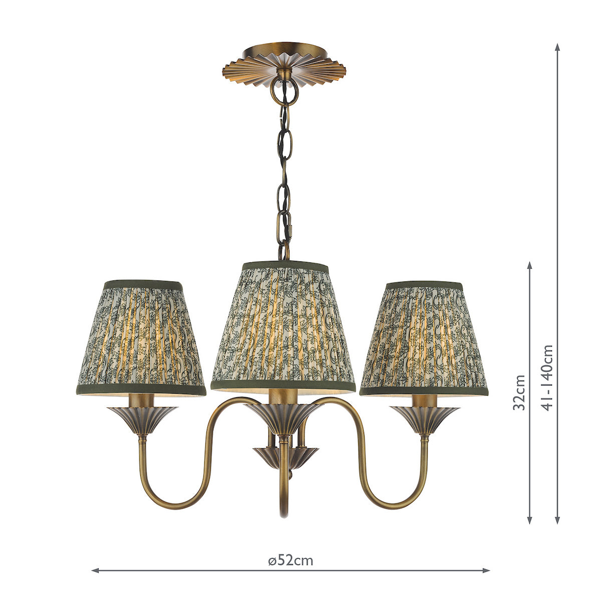 Dar Lydian 3 Light Pendant Antique Bronze With Esther Green Shade