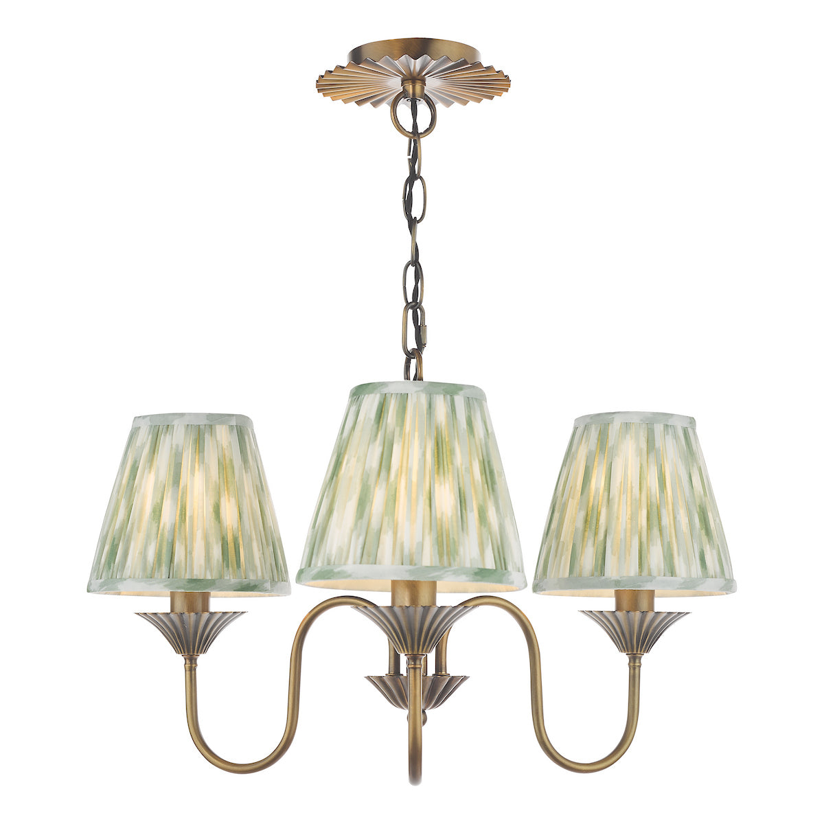 Dar Lydian 3 Light Pendant Antique Bronze With Ikat Green Shade