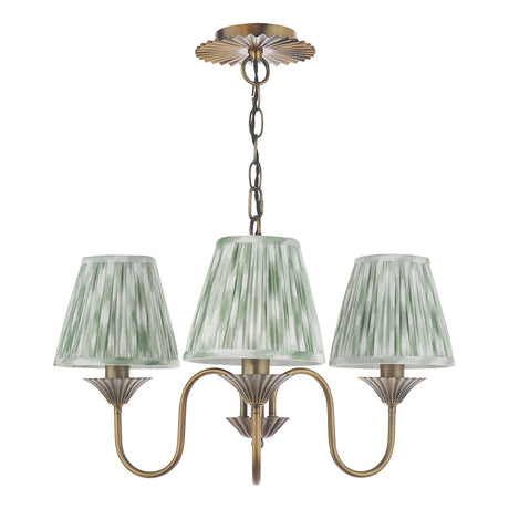 Dar Lydian 3 Light Pendant Antique Bronze With Ikat Green Shade