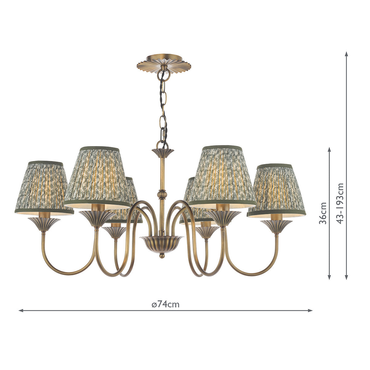 Dar Lydian 6 Light Pendant Antique Bronze With Esther Green Shade
