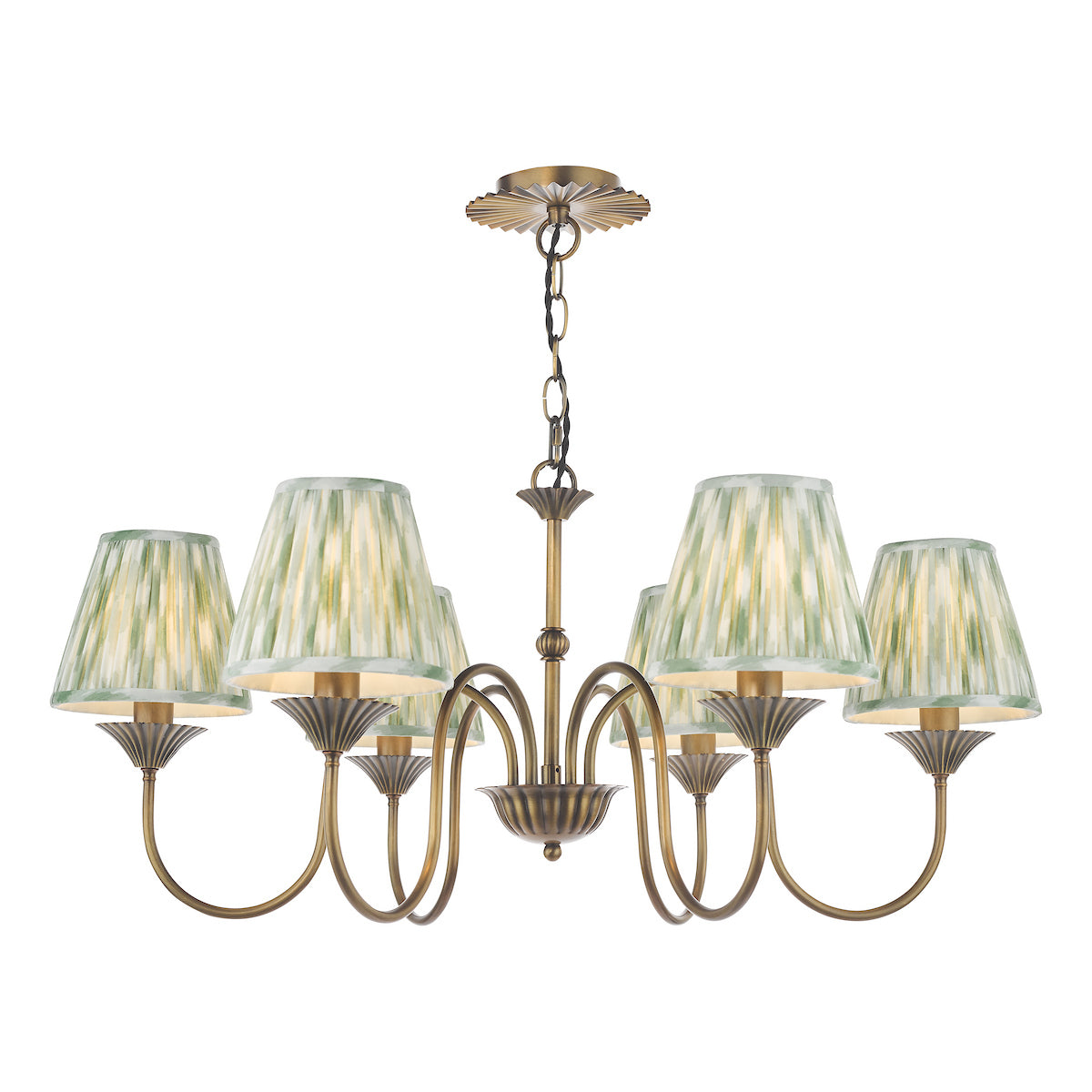 Dar Lydian 6 Light Pendant Antique Bronze With Ikat Green Shade