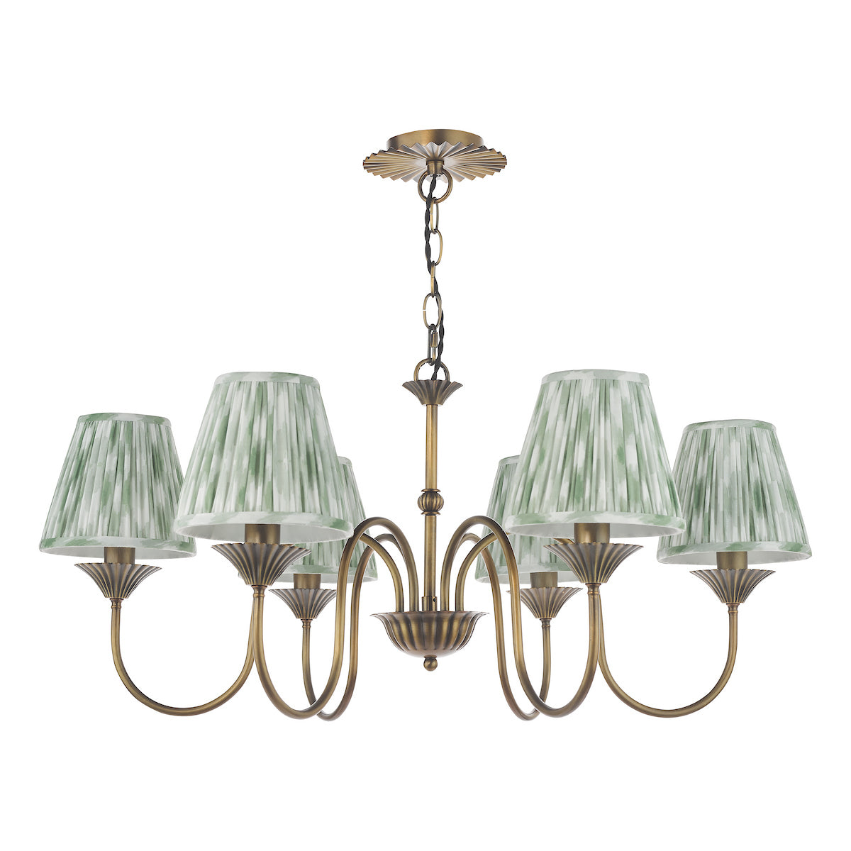 Dar Lydian 6 Light Pendant Antique Bronze With Ikat Green Shade