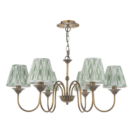 Dar Lydian 6 Light Pendant Antique Bronze With Ikat Green Shade