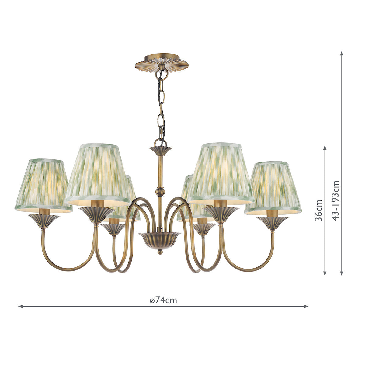 Dar Lydian 6 Light Pendant Antique Bronze With Ikat Green Shade