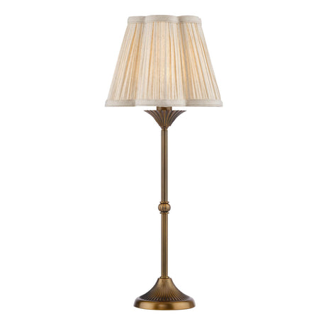 Dar Lydian Table Lamp Antique Bronze With Linen Scalloped Pleated Shade