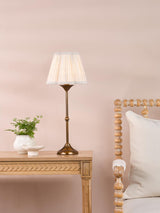 Dar Lydian Table Lamp Antique Bronze With Linen Scalloped Pleated Shade