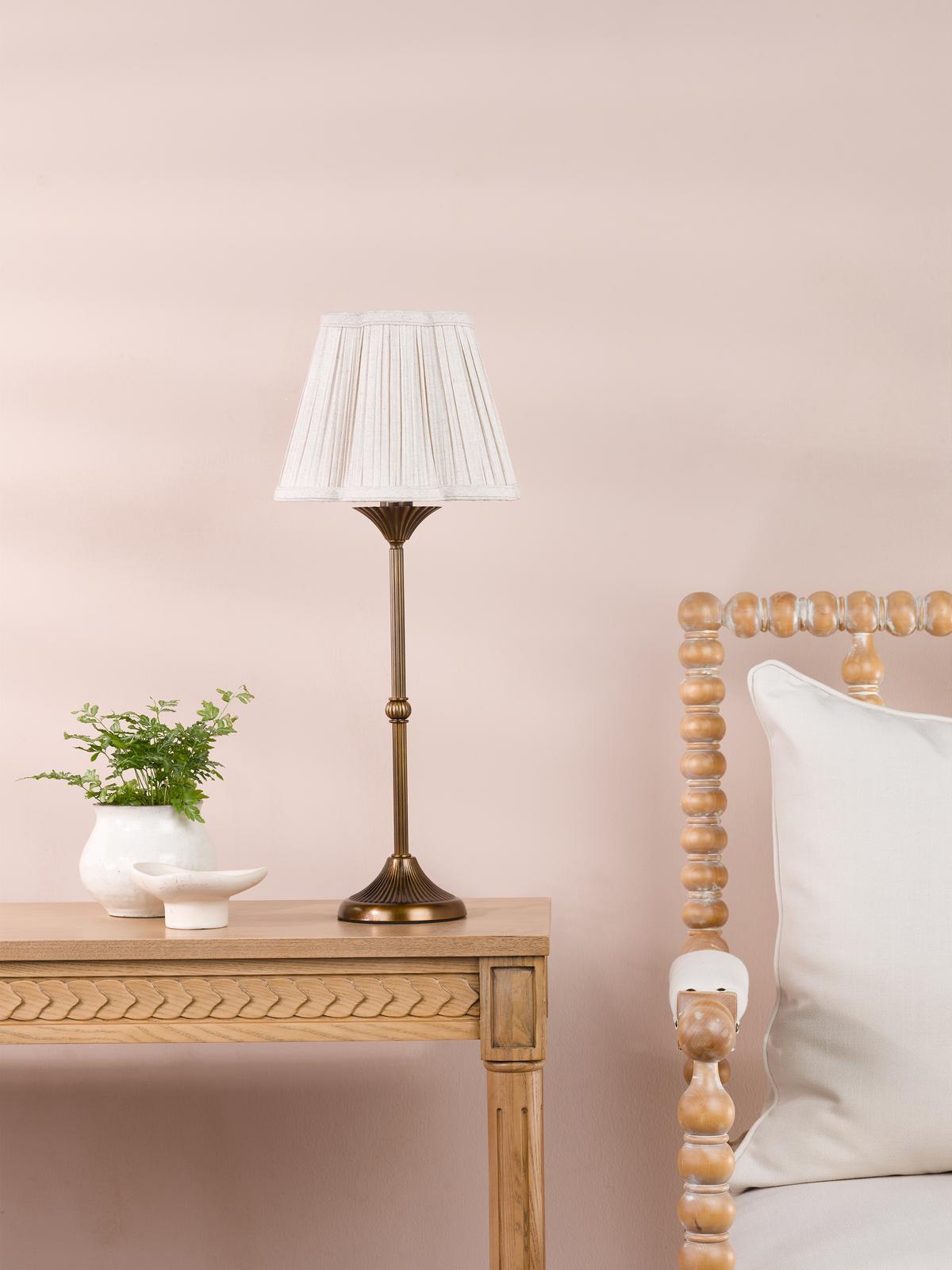 Dar Lydian Table Lamp Antique Bronze With Linen Scalloped Pleated Shade
