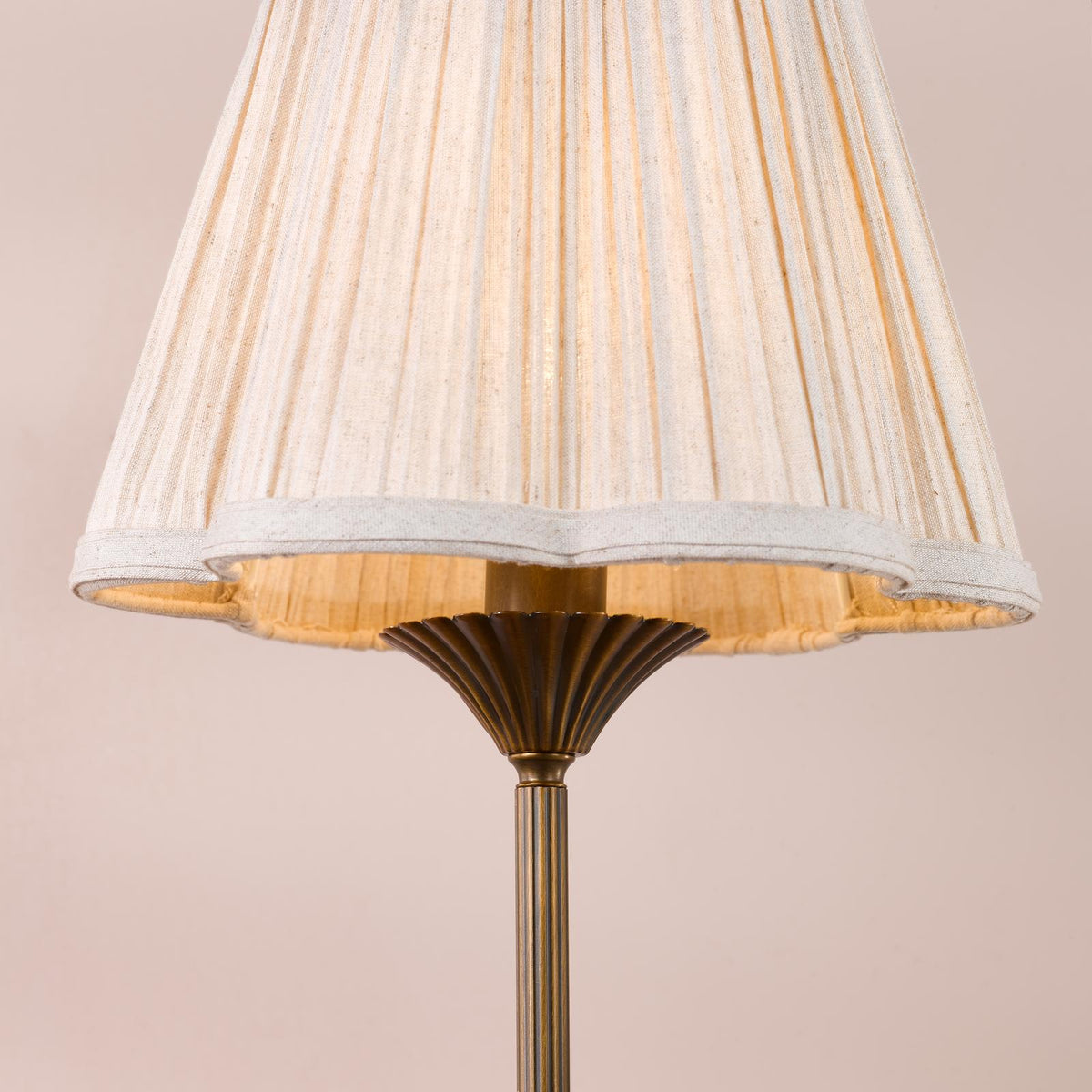Dar Lydian Table Lamp Antique Bronze With Linen Scalloped Pleated Shade