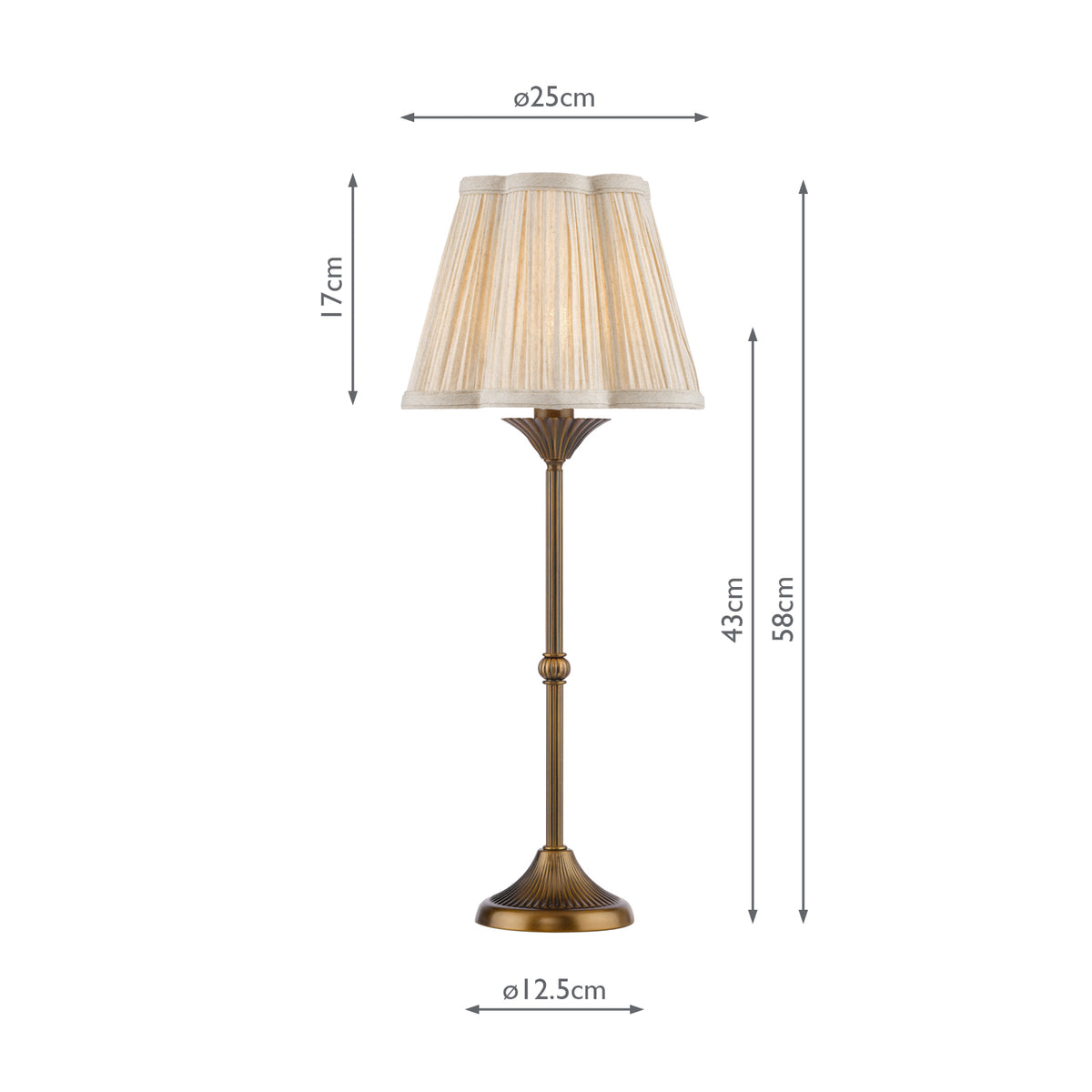 Dar Lydian Table Lamp Antique Bronze With Linen Scalloped Pleated Shade