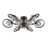 Dar Lynette 9 Light Semi-Flush Satin Black With Closed Organic Smoked Glass