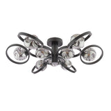 Dar Lynette 9 Light Semi-Flush Satin Black With Closed Organic Smoked Glass