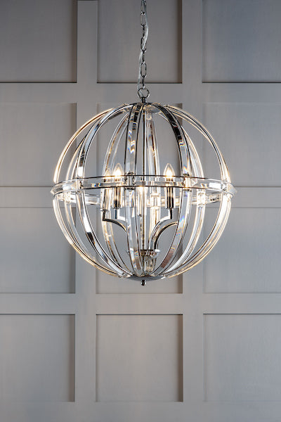 Laura Ashley Aidan Glass & Polished Chrome 5 Light Globe Chandelier –  from Amos Lighting + Home