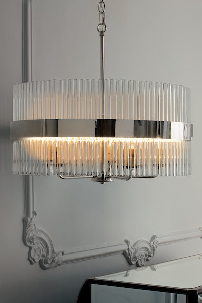 Laura Ashley Alexa 5 Light Pendant Polished Nickel & Glass Rods –  from Amos Lighting + Home