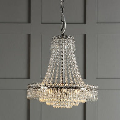 Laura Ashley Enid 5 Light Grand Chandelier Polished Nickel & Cut Glass –  from Amos Lighting + Home