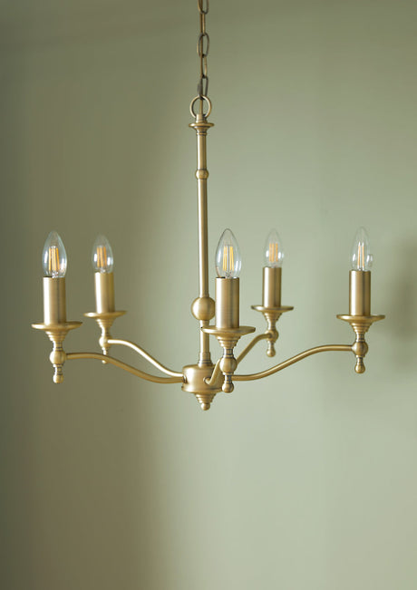 Laura Ashley Ludchurch 5 Light Armed Pendant Matt Antique Brass –  from Amos Lighting + Home