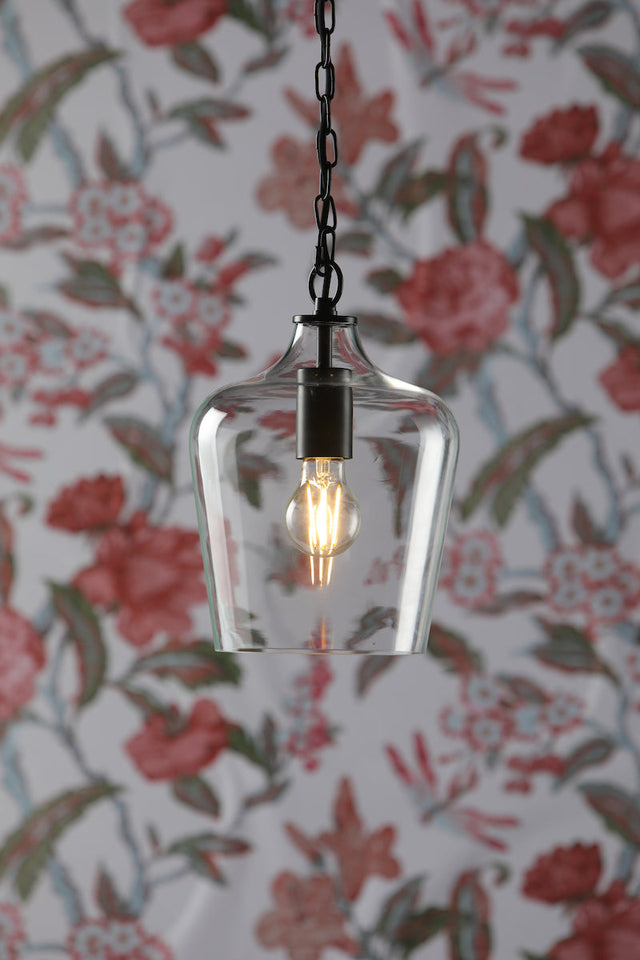 Laura Ashley Ockley Pendant Brushed Black & Glass –  from Amos Lighting + Home