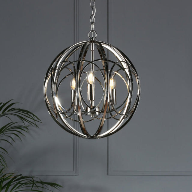 Laura Ashley Orbital 3 Light Globe Chandelier Polished Nickel –  from Amos Lighting + Home