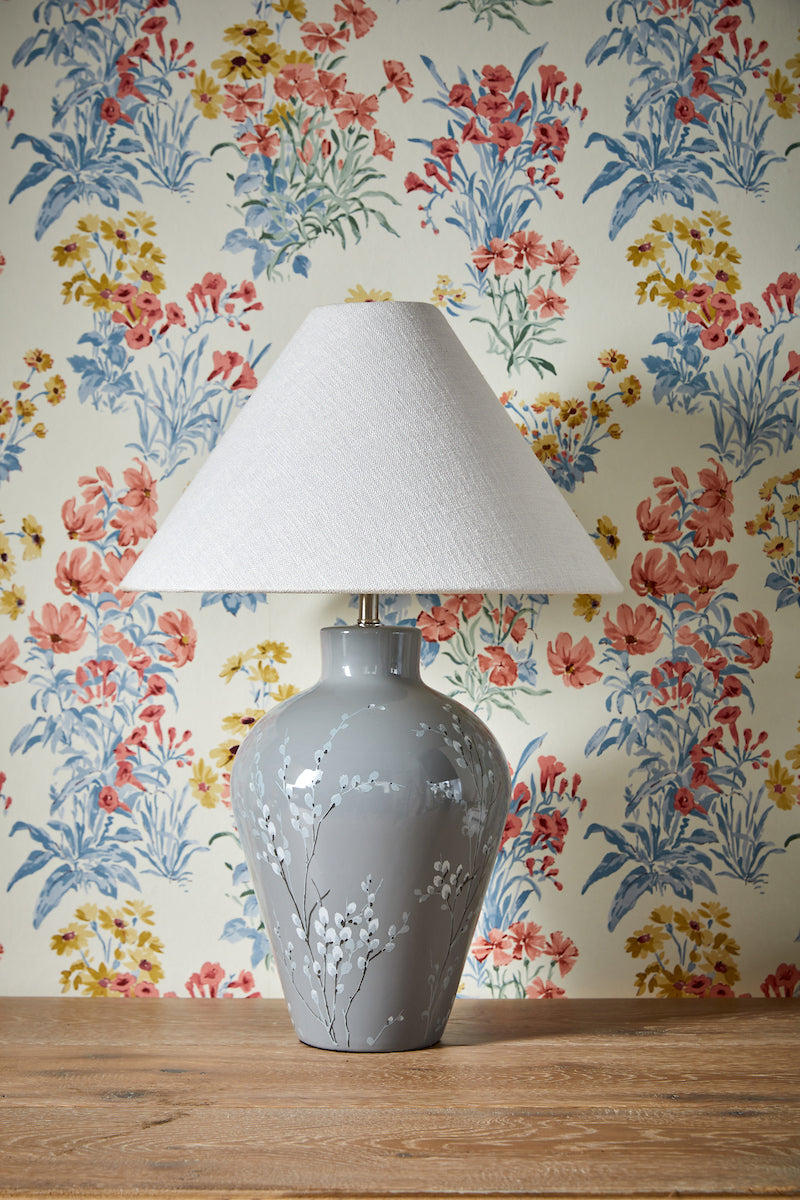 Laura Ashley Pussywillow Table Lamp Grey Ceramic | Botanical