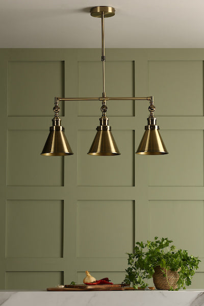 Laura Ashley Rufus 3lt Bar Pendant Antique Brass | Industrial