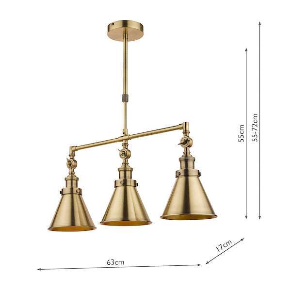 Laura Ashley Rufus 3lt Bar Pendant Antique Brass | Industrial