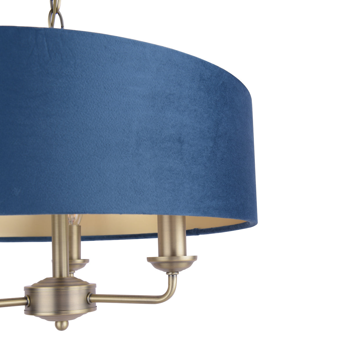 Laura Ashley Sorrento 3lt Pendant, Antique Brass & Blue Velvet –  from Amos Lighting + Home