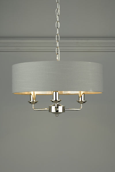 Laura Ashley Sorrento 3lt Pendant Polished Nickel with Charcoal Shade –  from Amos Lighting + Home